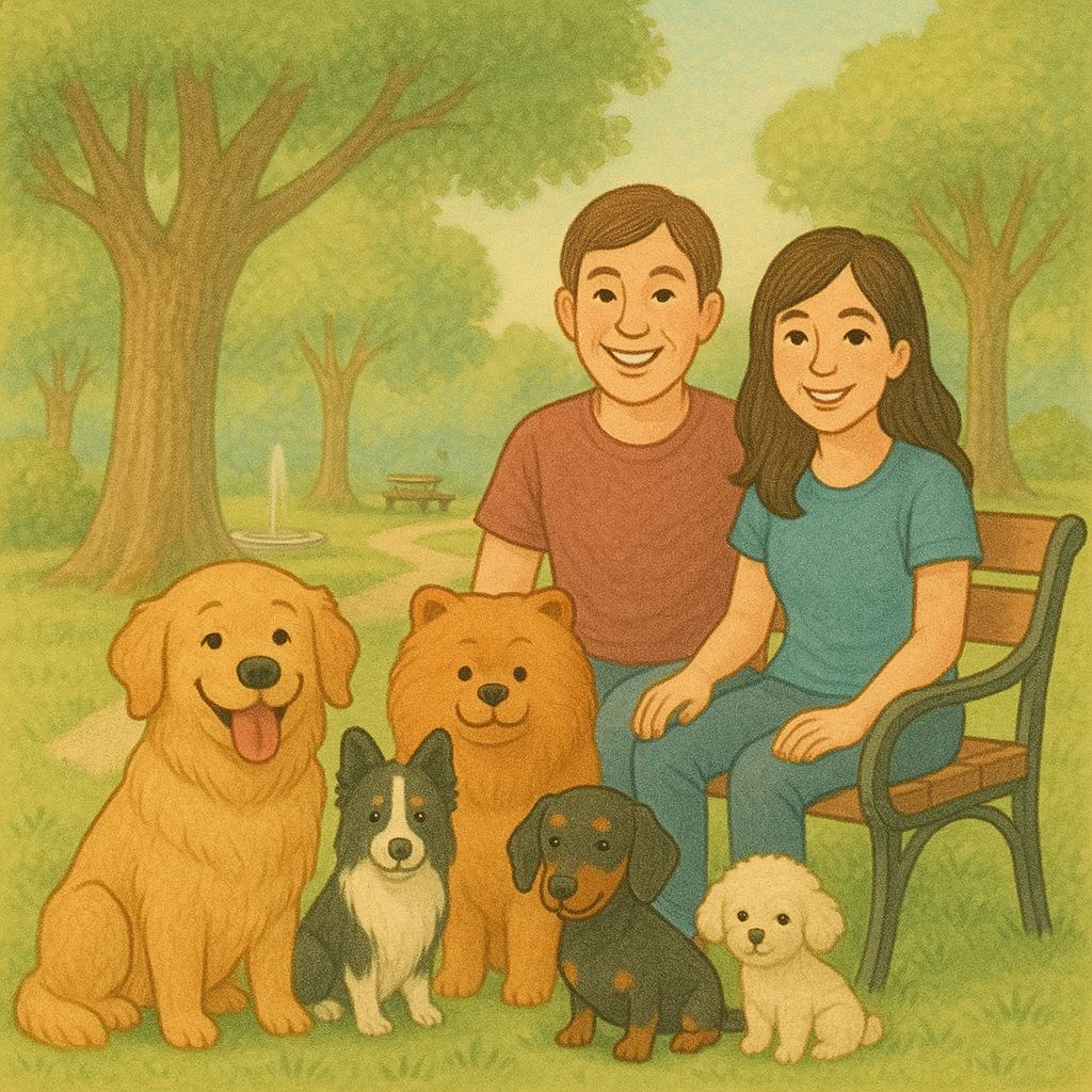 Happy dogs relaxing and playing together